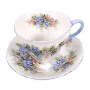 Royal Albert Blossom Time Series Wisteria Footed Tea Cup & Saucer Set Blue